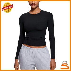 Soft Fitted Long Sleeve Crewneck T-Shirt for Women - Stretchy Casual Top